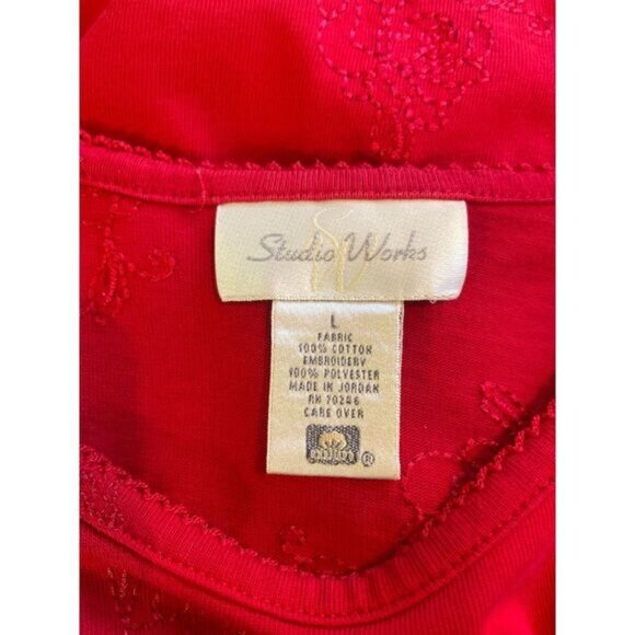 Studio Works Red Embroidered‎ Short Sleeve Cotton/Polyester Top L - Picture 4 of 12